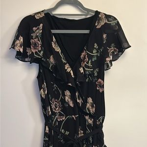 Paige Palisades Faux Wrap Dress, black floral, size L